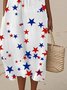 Femmes Drapeau des États-Unis Blanc Col Rond Confortable Robe Maxi Décontracté