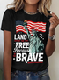 T-shirts Femmes Décontracté Été Drapeau Coton Quotidien Ample Col Rond Régulier Droit