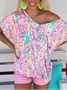 Blouses Femmes Décontracté Floral Été Mélange de lin Naturel Ample Régulier Régulier T.-N.-L.