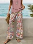 Deux Pièces Ensembles Décontracté Floral Été Imprimé Aucune élasticité Sans Manches Top Avec Pantalons Trapèze Régulier pour Femmes
