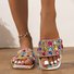 Sandales Antidérapantes Sexy Bloc de Couleur Été Joint Fendu Vacances à Talon Plat Bout Carré Sandales Antidérapantes Caoutchouc pour Femmes