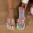 Sandales Antidérapantes Sexy Bloc de Couleur Été Joint Fendu Vacances à Talon Plat Bout Carré Sandales Antidérapantes Caoutchouc pour Femmes