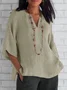 Blouses Décontracté Plain Été en Lin Col V Micro-élasticité Ample Régulier Trapèze pour Femmes