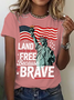 T-shirts Femmes Décontracté Été Drapeau Coton Quotidien Ample Col Rond Régulier Droit