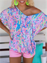Blouses Femmes Décontracté Floral Été Mélange de lin Naturel Ample Régulier Régulier T.-N.-L.