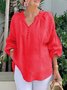 Blouses Femmes Décontracté Plain Printemps / Automne Polyester Pull-over Manches Longues Régulier Droit Col mi-ouvert