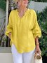 Blouses Femmes Décontracté Plain Printemps / Automne Polyester Pull-over Manches Longues Régulier Droit Col mi-ouvert