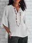 Blouses Décontracté Plain Été en Lin Col V Micro-élasticité Ample Régulier Trapèze pour Femmes
