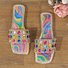 Sandales Antidérapantes Sexy Bloc de Couleur Été Joint Fendu Vacances à Talon Plat Bout Carré Sandales Antidérapantes Caoutchouc pour Femmes