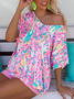 Blouses Femmes Décontracté Floral Été Mélange de lin Naturel Ample Régulier Régulier T.-N.-L.