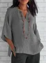 Blouses Décontracté Plain Été en Lin Col V Micro-élasticité Ample Régulier Trapèze pour Femmes