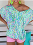 Blouses Femmes Décontracté Floral Été Mélange de lin Naturel Ample Régulier Régulier T.-N.-L.