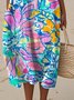 Femmes Floral Bleu Col Rond Confortable Robe Maxi Décontracté