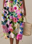 Femmes Floral Pêche Col Rond Confortable Robe Maxi Décontracté