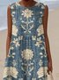 Femmes Floral Bleu Marine Col Rond Confortable Robe Maxi Décontracté