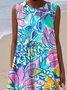 Femmes Floral Bleu Col Rond Confortable Robe Maxi Décontracté