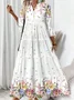 Femmes Floral Blanc Col V Confortable Robe Maxi Décontracté