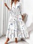 Femmes Floral Blanc Col V Confortable Robe Maxi Décontracté
