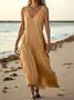 Femmes Plain Bleu Ciel Col V Confortable Robe Maxi Décontracté