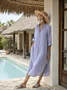 Femmes Plain Lac Bleu Col de Chemise Confortable Robe Maxi Décontracté