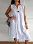 Femmes Plain Blanc Col V Confortable Robe Mi-Longue Décontracté