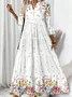 Femmes Floral Blanc Col V Confortable Robe Maxi Décontracté