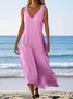 Femmes Plain Bleu Ciel Col V Confortable Robe Maxi Décontracté