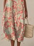 Femmes Floral Orange Col Rond Confortable Robe Maxi Décontracté