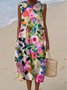 Femmes Floral Pêche Col Rond Confortable Robe Maxi Décontracté