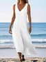 Femmes Plain Bleu Ciel Col V Confortable Robe Maxi Décontracté