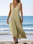 Femmes Plain Bleu Ciel Col V Confortable Robe Maxi Décontracté