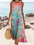 Femmes Floral Rose Col Rond Confortable Robe Maxi Décontracté