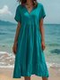Femmes Plain Aqua Col V Confortable Robe Maxi Décontracté