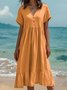 Femmes Plain Aqua Col V Confortable Robe Maxi Décontracté