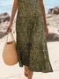 Femmes Floral Brun Col Rond Confortable Robe Maxi Décontracté