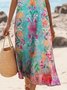 Femmes Floral Rose Col Rond Confortable Robe Maxi Décontracté