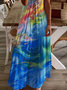 Femmes Abstrait Bleu Col V Confortable Imprimé Robe Maxi Décontracté
