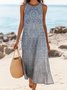 Femmes Motif Cachemire Bleu Col Rond Confortable Robe Maxi Décontracté