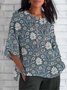 T-shirts Femmes Décontracté Floral Printemps / Automne en Lin Quotidien Coupe Régulière Col Rond Régulier Régulier