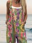 Combinaisons Boho La peinture Été Micro-élasticité Vacances Coton Et Lin Gallus Top Débardeur Droit pour Femmes