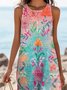 Femmes Floral Rose Col Rond Confortable Robe Maxi Décontracté
