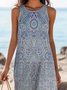Femmes Motif Cachemire Bleu Col Rond Confortable Robe Maxi Décontracté
