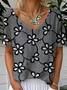 T-shirts Simple Floral Été Aucune élasticité Ample Manches Courtes Régulier Droit T.-N.-L. pour Femmes