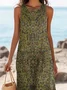 Femmes Floral Brun Col Rond Confortable Robe Maxi Décontracté