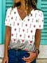 T-shirts Femmes Décontracté Floral Été Polyester Col V Micro-élasticité Quotidien Trapèze Régulier