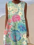 Femmes Floral Aqua Col Rond Confortable Robe Maxi Décontracté