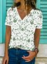 T-shirts Femmes Décontracté Floral Été Col V Micro-élasticité Coupe Régulière Manches Courtes Régulier Trapèze