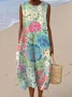Femmes Floral Aqua Col Rond Confortable Robe Maxi Décontracté