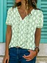 T-shirts Femmes Décontracté Floral Été Col V Micro-élasticité Coupe Régulière Manches Courtes Trapèze Régulier
