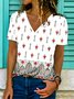 T-shirts Femmes Décontracté Floral Été Polyester Col V Micro-élasticité Quotidien Trapèze Régulier